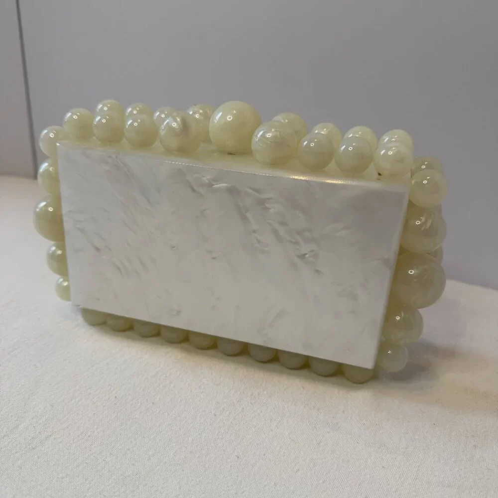 Ivory Acrylic Clutch ‎ Pearlized Beaded Purse